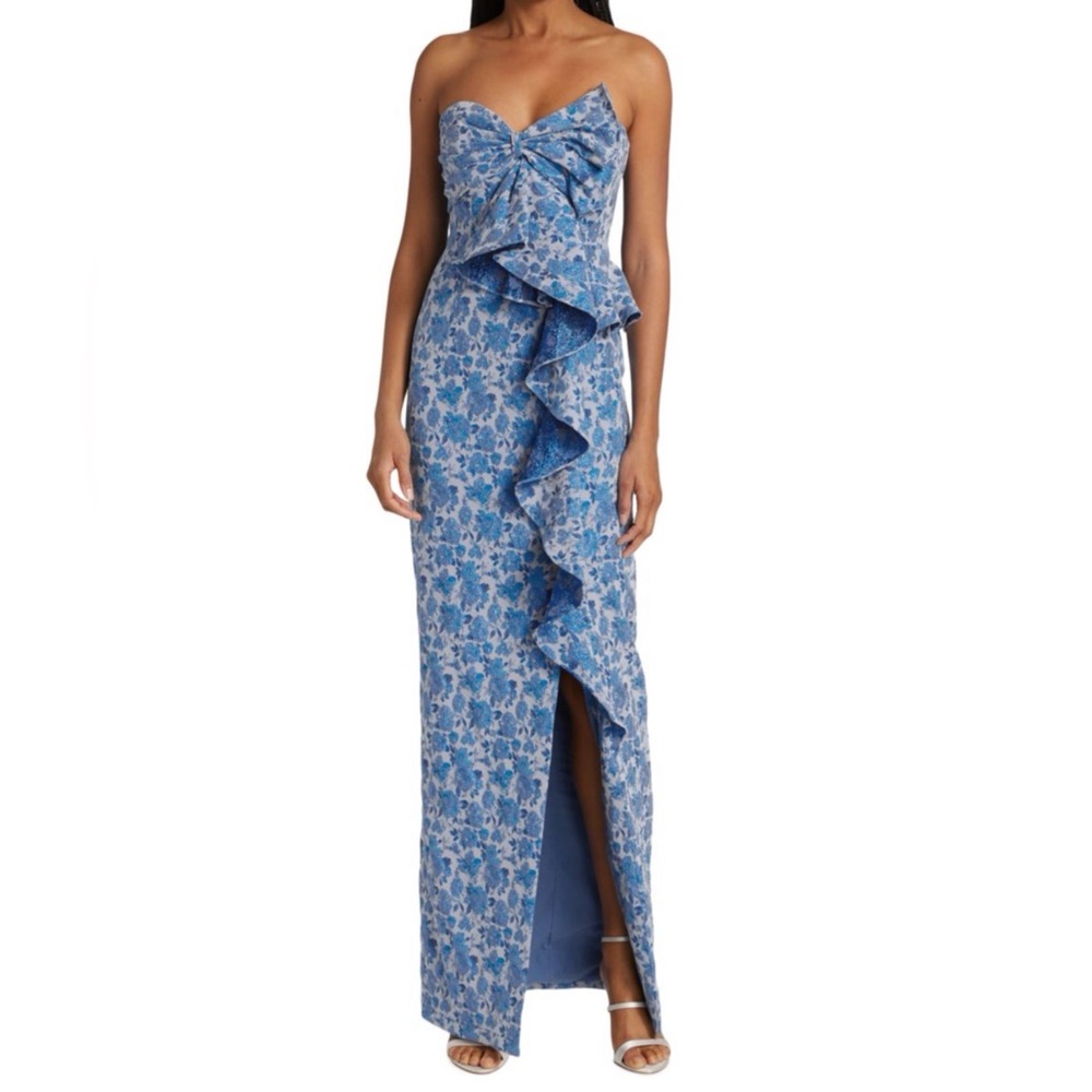Theia Periwinkle Jacquard Dress